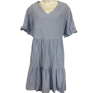 Nursing Queen Womens Tiered Breastfeeding Dress Blue Cotton Linen Lined sz 1X